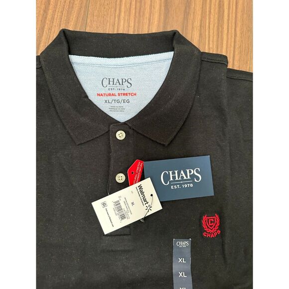 Chaps Men's Polo Shirt Classic Fit Short Sleeve 2-Button American Black Size XL - Picture 3 of 7